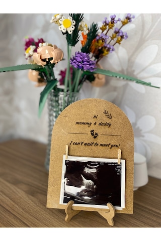 Bebek Çerçevesi Anne Bebek Hatıra Anı Fotoğrafı Ahşap Sergileme Çerçevesi Stantlı