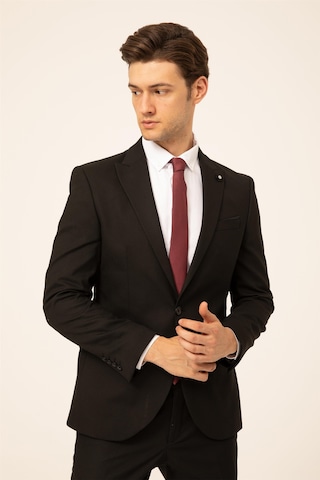 Süvari Siyah Slim Fit Düz Sivri Yaka 6 Drop Klasik Takım Elbise