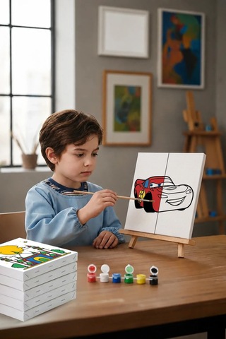 Sevimli Kırmızı Yarış Arabası Şövaleli Boya Seti 20x20