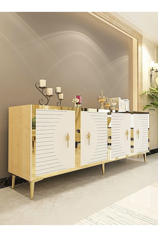 Ka1801dbg Tuna Konsol, Tv Sehpası Safirmeşe-beyaz-gold 180cm Safirmeşe-beyaz-gold