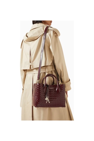 Aspinal Of London Midi London Burgundy Woven Deri Tote Çanta, Lüks Ve Şık Tasarım Omuz Çantası Bordo