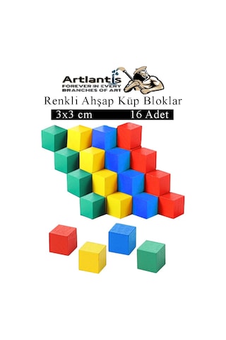 Renkli Ahşap Küp Bloklar 3x3 Cm 16 Adet Ahşap Renkli Kare Blok Eğitici Geliştirici Oyuncak Küp Matematik Birim Küpleri