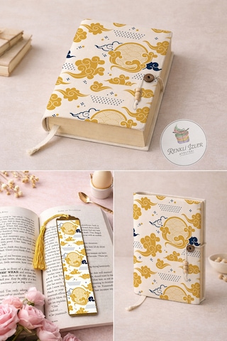 Kitap Kılıfı Ve Metal Kitap Ayracı Seti Japon Bulutlar