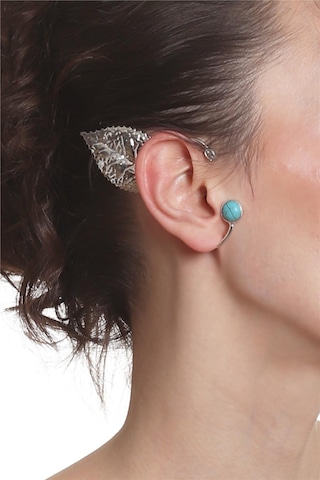 Kadın Gümüş Renk Lak Kaplama Taşlı Dokulu Yaprak Stilizesi Sağ Kulak Earcuff & Kıkırdak Küpe Çok Renkli