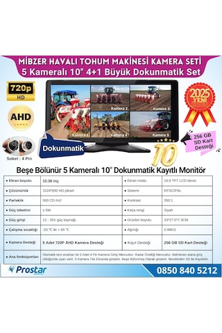 Mibzer İçin 4+1 Büyük Kameralı 10.36 İnç Dokunmatik Monitör Beşe Bölen Kayıtlı 256 Gb Sd Kart Destekli