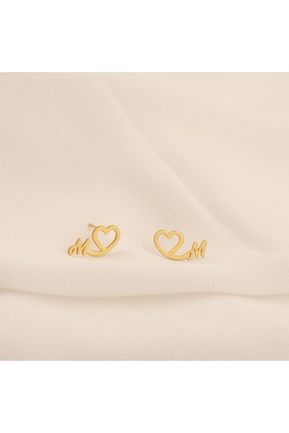 Dkmn Gümüş Kalpli Harf Küpe