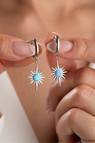 Çekirdekjewelry 925 Ayar Gümüş Rodyum Kaplama Opal Taşlı Küpe Gri