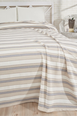 Pamuklu Gri Çarşaflı Lastikli Çarşaflı Pike Takımı 200x230 Krem