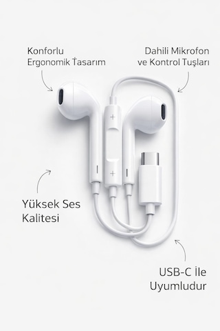 Type-c Girişli Mikrofonlu Kablolu Kulakiçi Kulaklık - Üstün Ses Netliği Ve Ergonomik Tasarım - Beyaz Rio