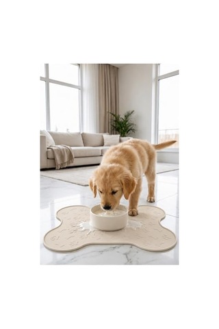 Siliconly%100 Silikon Kokusuz Plastik Ve Pvc İçermez Köpek Beslenme Paspası Köpek Mama Matı Ekru