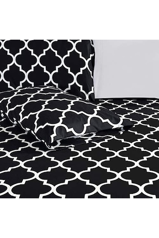 Elegant Comfort Lüks Yumuşak Yatak Çarşafları Dört Yapraklı Desenli 1500 İplik Sayısı Perkal Mısır Kalitesinde Yumuşaklık Kırışma Ve Solmaya Karşı Dayanıklı 6 Parça Yatak Seti, King, Siyah 50 x 22