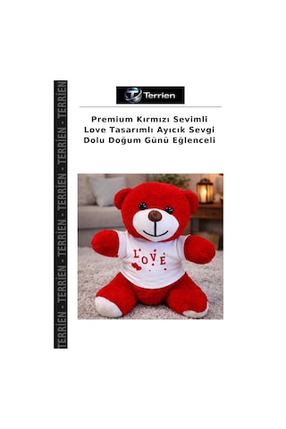 Premium Kırmızı Sevimli Love Tasarımlı Ayıcık Sevgi Dolu Doğum Günü Eğlenceli Çok Renkli