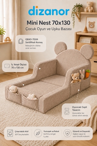 Dizanor Mini Nest 6sı 1 Arada Bebek Oyun Parkı Ve Park Yatak Bej Fitilli 70 X 130