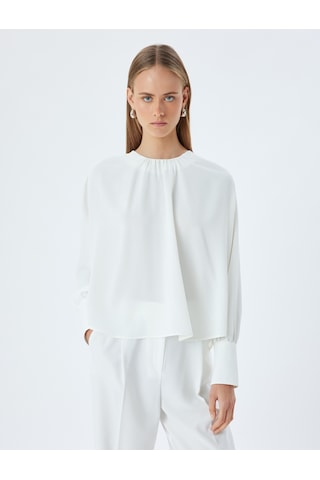 Koton Uzun Kollu Bluz Manşetli Yuvarlak Drapeli Yaka Krep Kumaş Kırık Beyaz 5wak60087uw Ekru