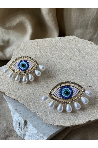 İnci Göz Ve Nazar Boncuğu Küpe Çok Renkli