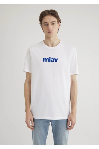 Mavi Miav Baskılı Beyaz Erkek T-shirt M067153-620 Beyaz