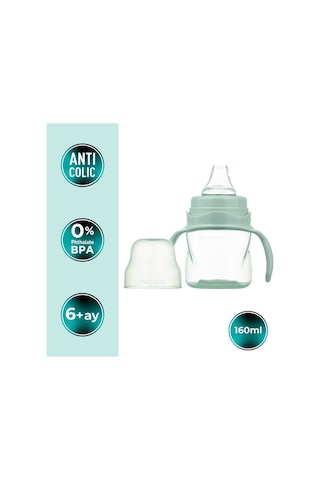 Mamajoo Antikolik Biberon 250 ml & Antikolik Akıtmaz Alıştırma Bardağı 160 ml – Powder Green