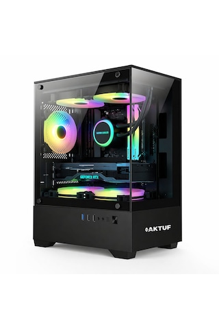 Aktuf Fiero Siyah 3 Rgb Fanlı Temperli Cam Panel Boş M-atx Gaming Oyuncu Bilgisayar Kasası