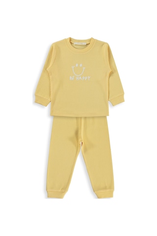 Minidamla Gülen Yüz Baskılı 1-7 Yaş Pijama Takımı - Sarı