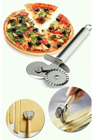 Ayrex Çelik Çift Başlıklı Pizza Mantı Hamur Kesici Bıçağı, 18 Cm, Paslanmaz Çelik Diğer