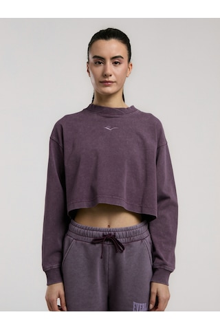 Everlast Bronx 1910 Oversize Mor Crop Uzun Kollu Kadın Tişört Mor