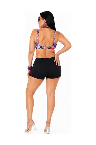 Büyük Beden Kalın Askılı Sabit Pedli Kadın Şortlu Bikini Takım Desenli