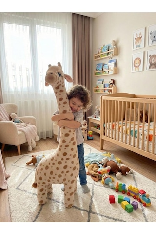 Zürafa Peluş Oyuncak Oyun Arkadaşım Yastık 100 Cm Kahverengi