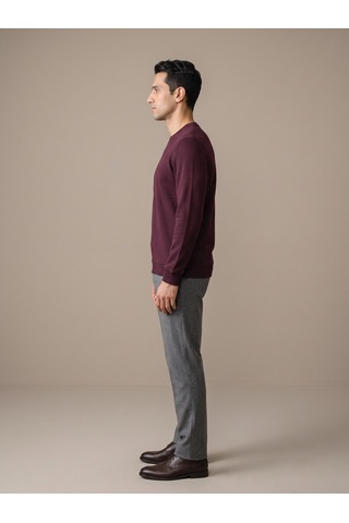 Maccali Erkek Bordo Selanik Bisiklet Yaka Sweatshirt