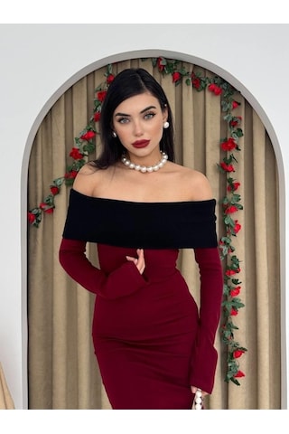 The İstanbul Leonidas Madonna Yaka Elbise Bordo