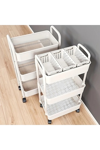 Tongxida Çok Yönlü 3 Katmanlı Beyaz Plastik Depolama El Arabası, Çok Renkli, Uygun Herkes İçin Çok Renkli