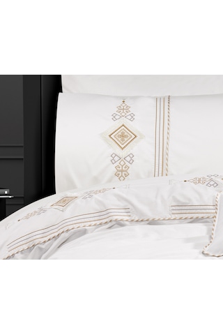Goldroom Aysima 4 Yastıklı %100 Pamuklu Nevresim Takımı 7 Parça Vizon
