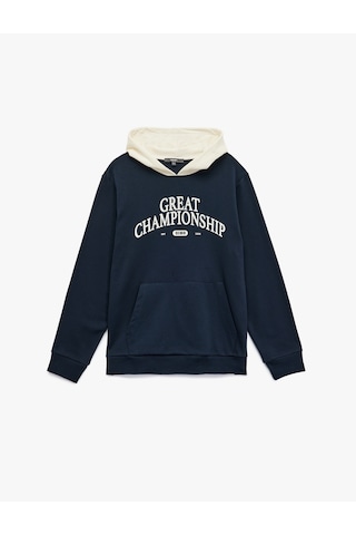 Koton Kanguru Cepli Uzun Kollu Baskılı Şardonlu Renk Kontrastlı Kapşonlu Sweatshirt Lacivert 6wam70093mk Lacivert