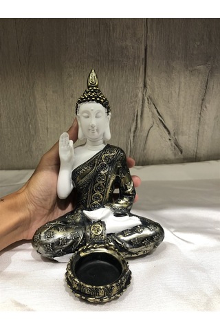 Pirinç Görünümlü Beyaz Buda Tealight Mumluk - Öğretici Duruşlu -