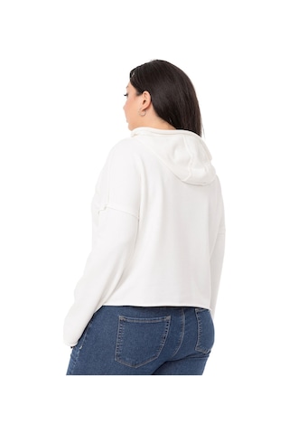 Büyük Beden Kapüşonlu Düşük Kollu Pis Dikişli Üç İplik Beyaz Sweatshirt-beyaz Beyaz
