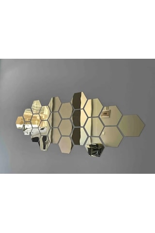 Altıgen Bal Peteği 12'li Aynalı Gold Pleksi Duvar Dekorasyon Ürünü