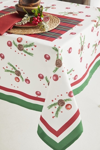 Ays Home Kırmızı Kozalak Yılbaşı Christmas Yemek Masa Örtüsü