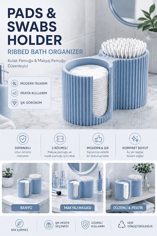 3d Baskı Kulak Pamuğu Ve Makyaj Pamuğu Düzenleyici - 2 Bölmeli Banyo Organizeri - Krem Çok Renkli