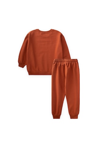 Cigit Basıc Karyoka Detaylı Sweatshirt Takım 3-8 Yaş Kiremit Kiremit