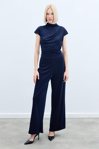 Sateen Simli Salaş Pantolon - Lacivert-135390 Lacivert