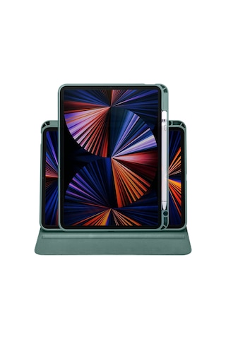 Apple Uyumlu iPad, Pro 11 2024 M4 Mvv83tu/a Mwr83tu/a Termik Kalem Bölmeli Dönebilen Standlı Kılıf Kapaklı Kılıf