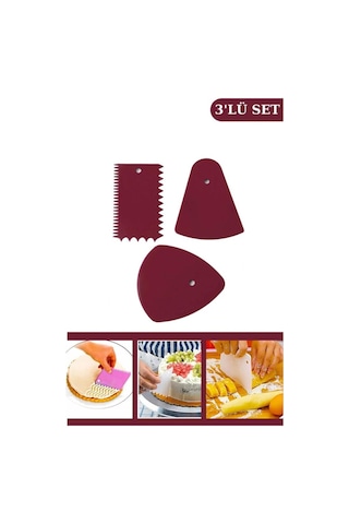 Flosoft 3'lü Hamur Kesici Kazıyıcı Dekoratör Set, Hamur Pasta Kek Kesme Kazıma Şekillendirme Seti Mor