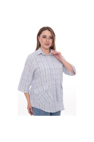 Lady Majestic Rahat Kalıp Büyük Beden Cotton Cepli Gömlek Mavi