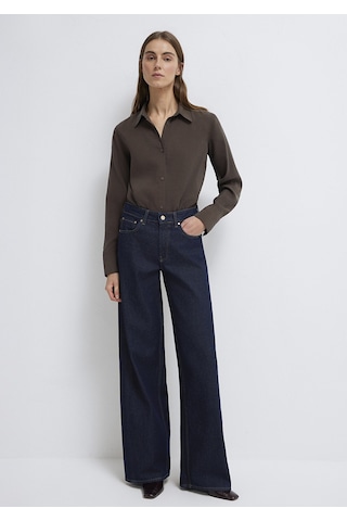 Mavi - Kahverengi Tencel Liyosel Karışımlı Gömlek 1211374-70238