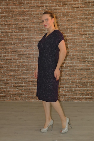 Nidya Moda Büyük Beden Kadın Mürdüm Simli Abiye Elbise-4035RM Mürdüm