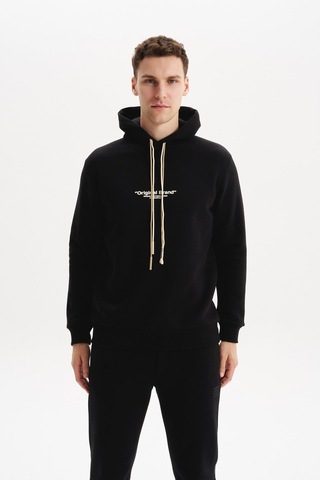 AR-MA Arma Erkek Kapüşonlu Sweatshirt Örme 3 İplik Şardonlu, Yazı Baskılı,cepsiz,sade Ve Şık, Regular Fit K30254628802 Siyah