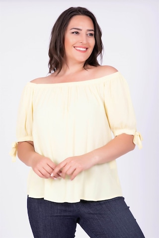 Myline Yakası Lastikli Kolları Bağcıklı Bluz-557 Sarı