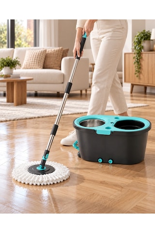 Arow Master Clean Çift Hazneli Spin Mop Seti 2 Adet Mikrofiber Paspas Hediyeli