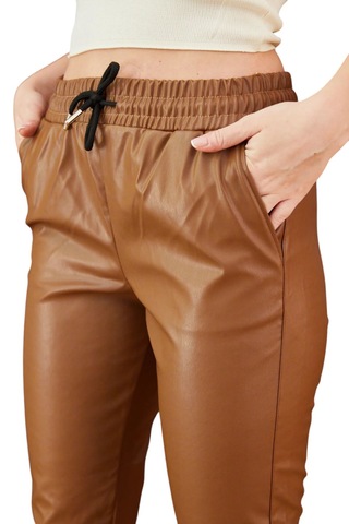 Paça Lastikli Deri Pantolon Taba