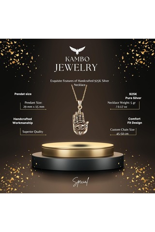 925 Ayar Gümüş Hamsa Kolye Ucu - El Yapımı Kolye Gümüş