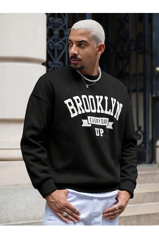 Adrift Coko Serisi Manfinity Sporsity Letter Graphic Drop Shoulder Sweatshirt Siyah